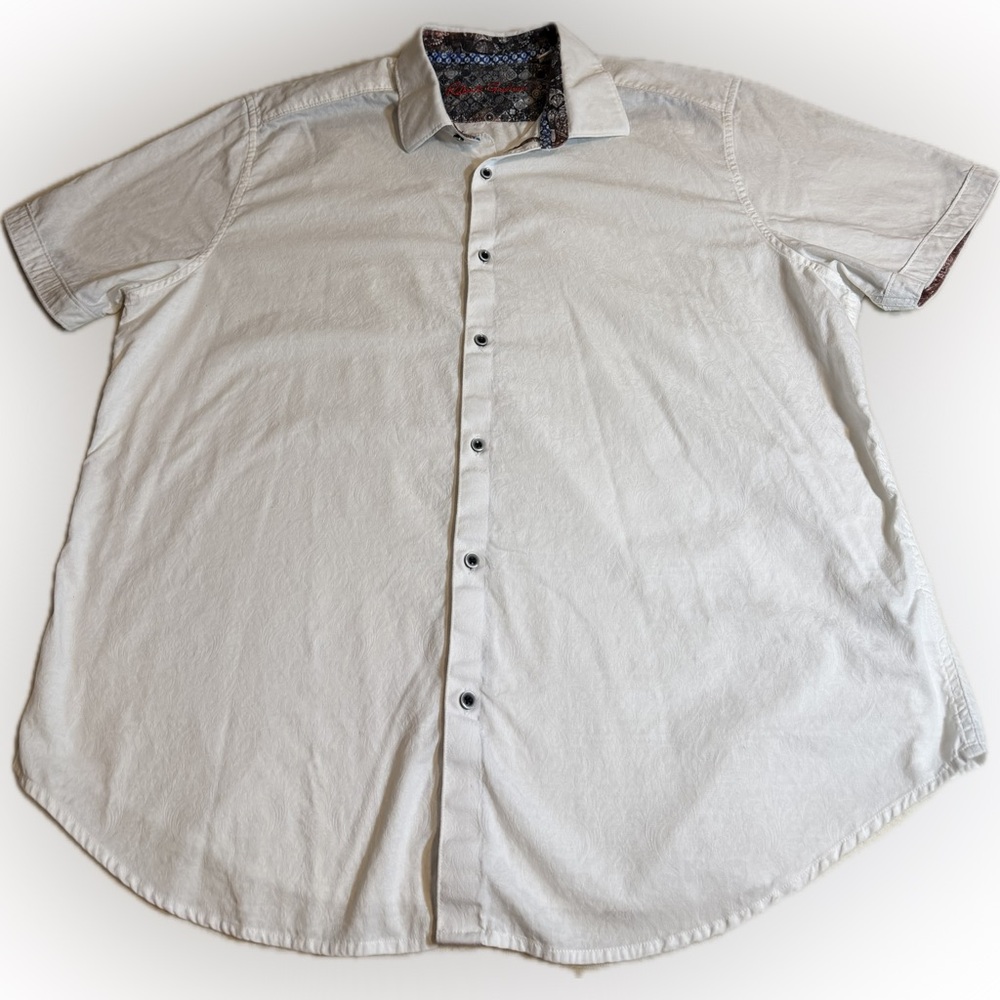 Robert Graham Short Sleeve White Men’s 100% Cotton Design Shirt Flip Cuff 3XL